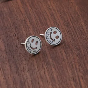 Silver Stud Earring Smile Face