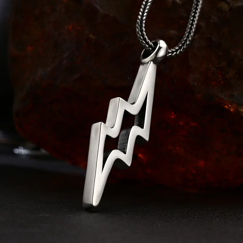 4-hollow‑lightning‑bolt‑925‑silver‑pendant‑tilted‑three‑dimensional‑detail‑shot.jpg Tilted three‑dimensional detail view hollow lightning bolt 925 sterling silver men pendant necklace