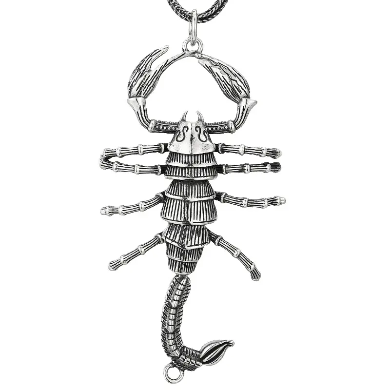 5-925‑sterling‑silver‑movable‑scorpion‑pendant‑white‑background‑hero‑shot.jpg 925 sterling silver movable joint scorpion pendant, articulated legs and tail, vintage oxidized finish, isolated on white background with chain