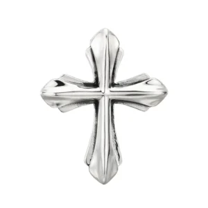 Solid 925 sterling silver gothic cross pendant, isolated hero front view on pure white background