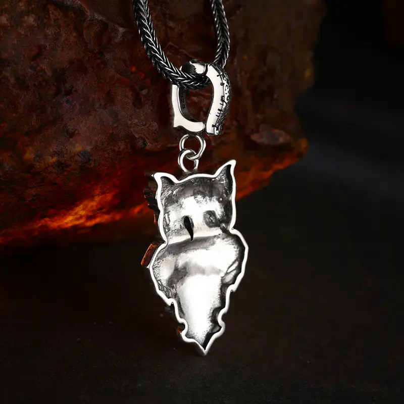 Back side close up of celtic knot owl 925 sterling silver pendant