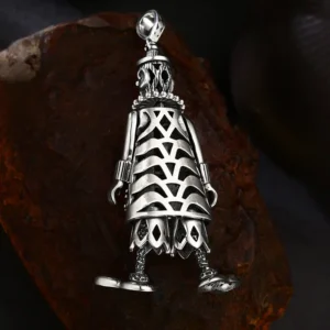 Back hollow close up of movable clown doll 925 sterling silver pendant