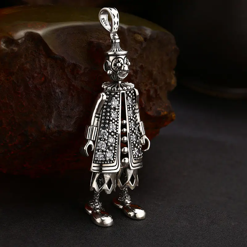 4-angled-detail-shot-crystal-clown-doll-sterling-silver-pendant.jpg Angled detail shot crystal inlay clown doll 925 sterling silver pendant