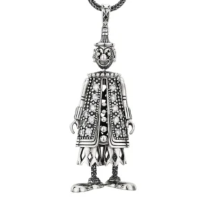 Crystal inlay clown doll 925 sterling silver unisex pendant necklace